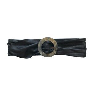 Suzi Roher Canada Wide Belt Womens Black Small Waist Leather Round Wood Buckle